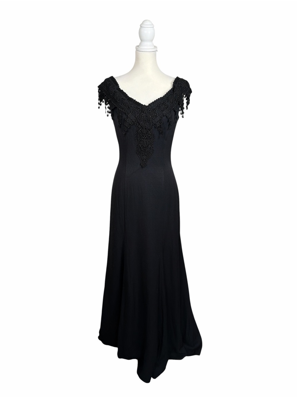 Vintage Loralie Original Black Evening Gown Size 12 Off Shoulder Formal Dress